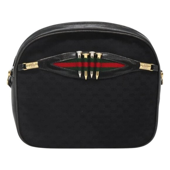 GUCCI Micro GG Canvas Web Sherry Line Shoulder Bag Black Gold Red Auth - Picture 10 of 16